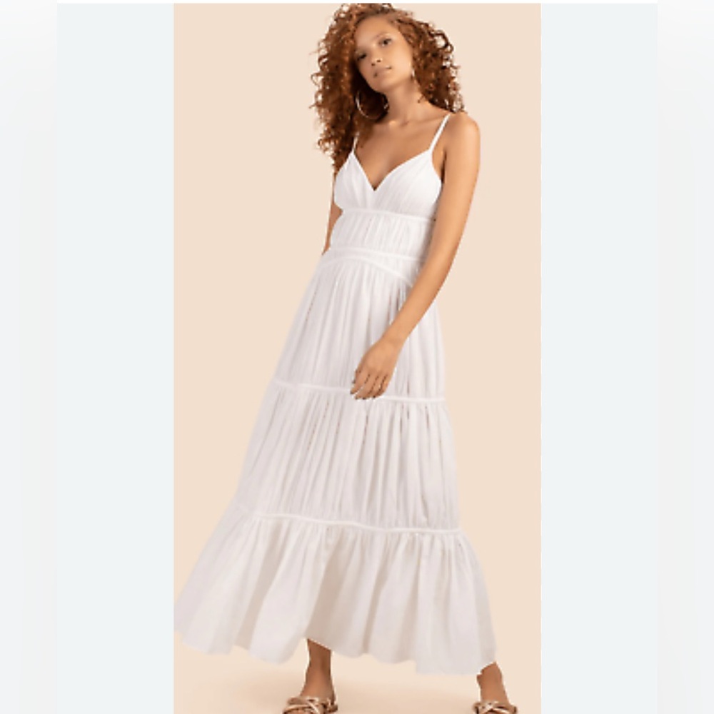 Trina Turk White Tiered Spaghetti-Strap Maxi Dress